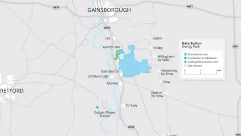 Low Carbon Ltd Map showing the site of the planned solar farm with the area marked out in blue