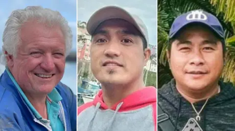 Ports of Jersey Handout photos of L'Ecume II's skipper Michael Michieli and crew members Larry Simyunn and Jervis Baligat. They have been combined together to form one photo.