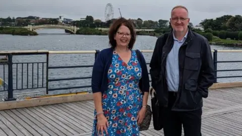 Sefton Council Dr Anya Chapman, Honorary Secretary of the National Pier Society with Sefton Council's Head of Economic Growth and Housing, Mr Stuart Barnes