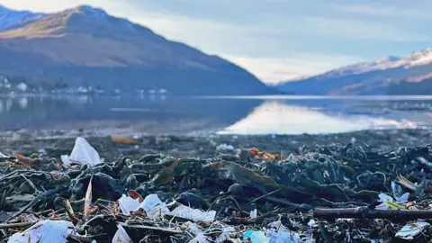 Marine litter sink on the banks of Loch Long at Arrochar