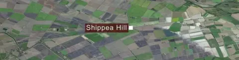 A map showing fields surrounding Shippea Hill