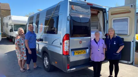 Meadow Court Directors Stacey and Stephen Humble (left), senior team leader Rebecca Macaskill care assistant Joanne Davies (right)