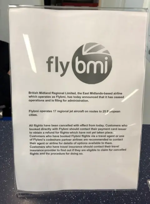 PA BMI notice at Bristol airport