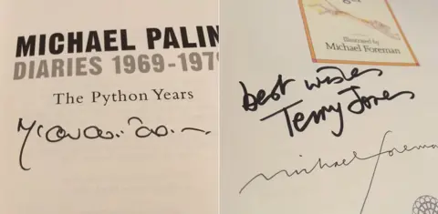 Michael Palin and Terry Jones signatures in books