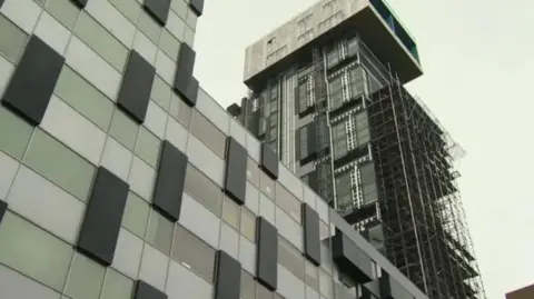 BBC Exterior image of Unity building Liverpool with scaffolding