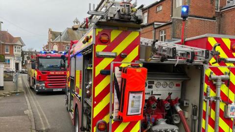 Fire crews attending a house fire in Harwich, Essex