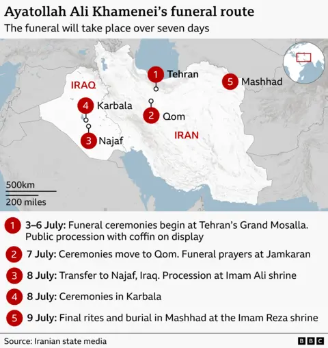 route map for Khamenei funeral
