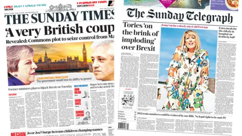 Composite of Sunday Times and Sunday Telegraph front pages