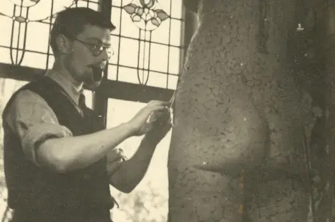 Northern School of Art Eddie Hawking working on a sculpture at Northern School of Art circa 1954-55