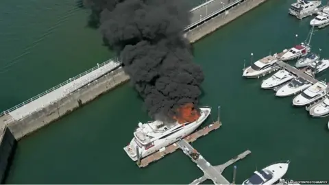 Superyacht on fire