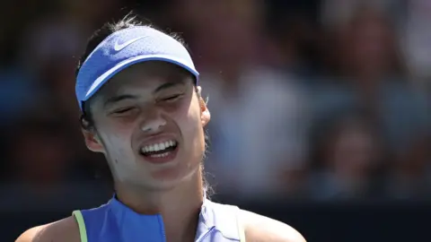 Emma Raducanu reacts to missing a point
