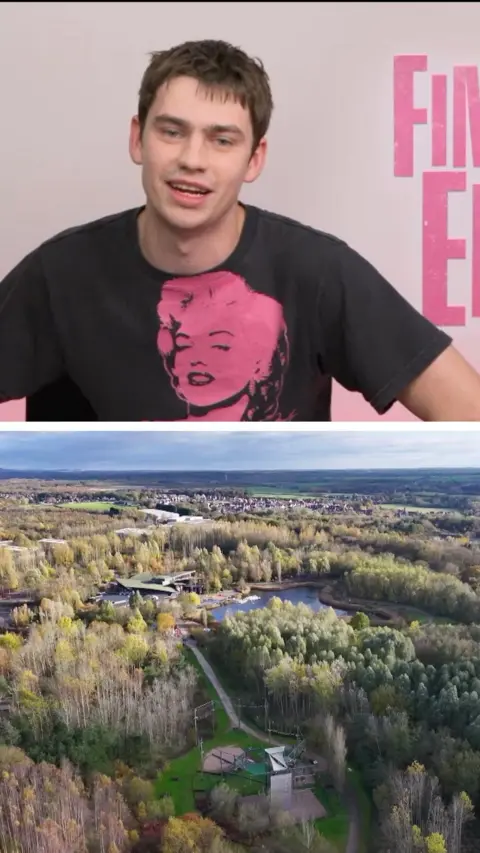 Actor Spike Fearn shares the screen with a landscape over Leicestershire.