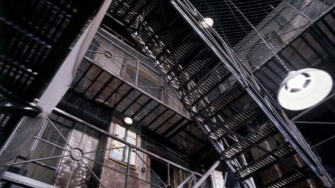 The set of the sitcom Porridge, looking up from the floor of a prison.