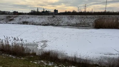 Newark Fire Station A frozen fishing pond in Newark.