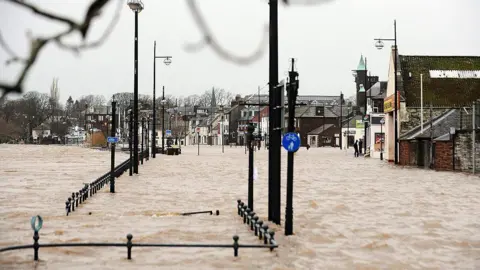 A picture of the Whitesands area of Dumfries submerged in water
