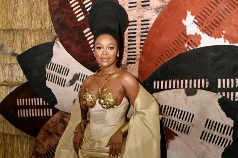 Oupa Bopape/Getty Images Nomzamo Mbatha at the premiere of Shaka Ilembe at Monte Casino in Johannesburg, South Africa - Tuesday 13 June 2023