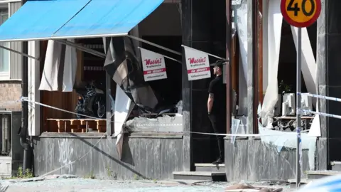 Getty Images A damaged building that was hit by an explosion on early, June 7, 2019 is seen in Linkoping, central Sweden.