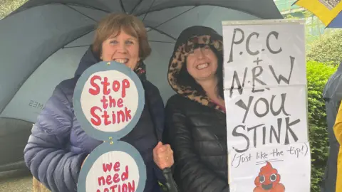 Two of the protestors, Eirlys Doncaster and Lou Lavis