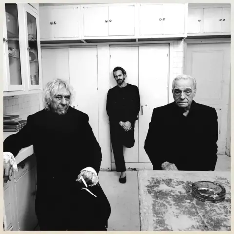 Charli XCX / Aidan Zamiri / Atlantic Records Black and white photo of John Cale, Marc Jacobs and Martin Scorcese 