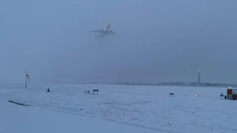 Dougie and Freddie Plane taking off from East Midlands Airport in Castle Donington, Leicestershire