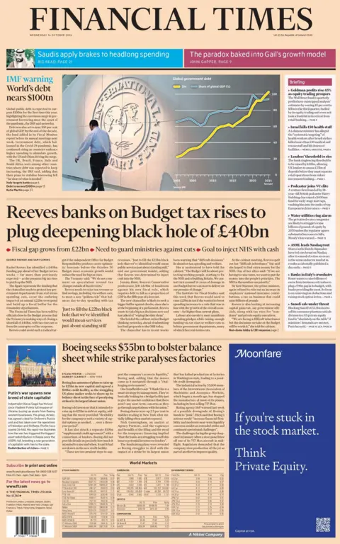  Reeves banks connected  Budget taxation  rises to plug deepening achromatic  spread   of £40 billion