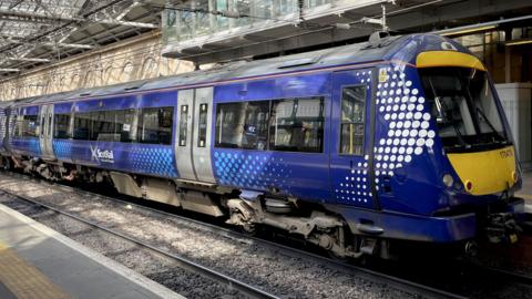A ScotRail train at its station