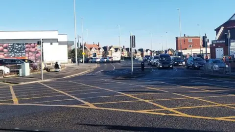 LDRS The junction of Waterloo Road and Vicarage Lane in Marton with a large box junction