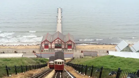 BBC Saltburn's cliff lift is by the pier