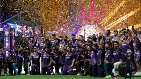 Kolkata Knight Riders celebrate winning the 2024 Indian Premier League with a win over Sunrisers Hyderabad in the final