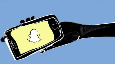 BBC Illustration of mobile phone with Snapchat logo