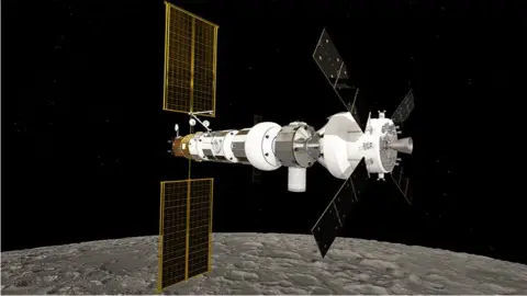 ESA Artwork: How the Esa-propelled Orion ship would look at the Gateway