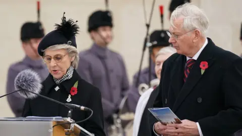 PA Media The Duke and Duchess of Gloucester marked the anniversary at the Armed Forces Memorial in the National Memorial Arboretum, Alrewas, Staffordshire