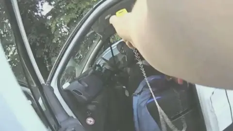 Nottinghamshire Police Police body cam footage of the moment a Taser was deployed when he arrested Calocane