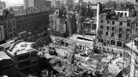 Getty Images The new Rackhams building being constructed at the corner of Corporation Street, Bull Street and Temple Row, Birmingham on 8th July 1959. 