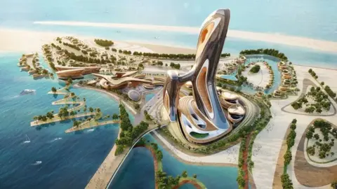 An architect's drawing of Akon City.