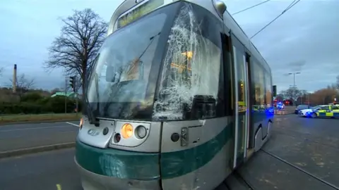 BBC Nottingham tram derails in van crash