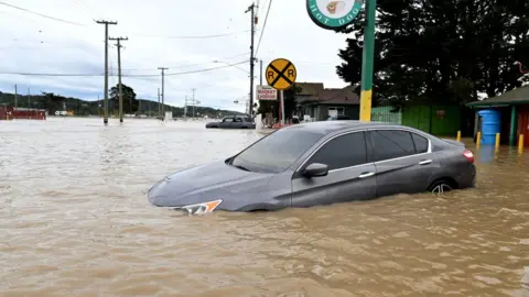 Getty Images A car submerged in floodwater