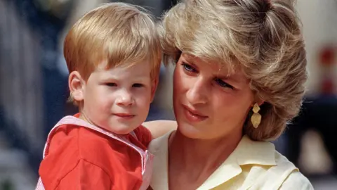 Getty Images Prince Harry with his mother, 1987