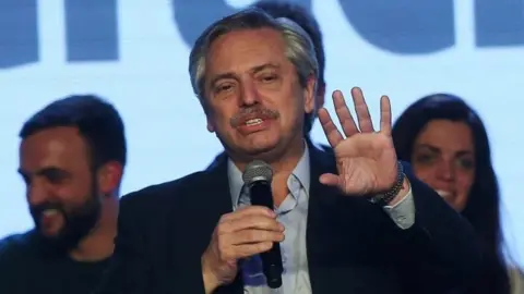 Reuters Presidential candidate Alberto Fernandez speaks during the primary elections