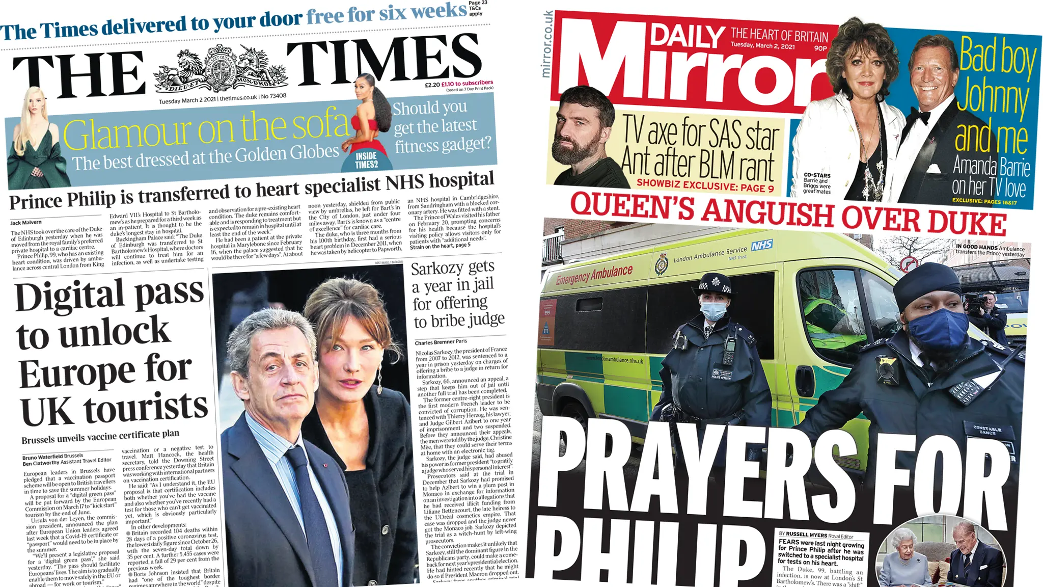 Times and Daily Mirror front pages