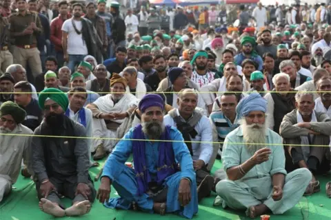 EPA Indian farmers protest at the Delhi Ghazipur Border near New Delhi, India, 02 February 2021.