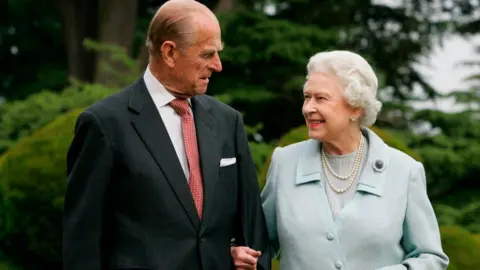 Getty Images The Queen and the duke mark their diamond wedding anniversary at Broadlands