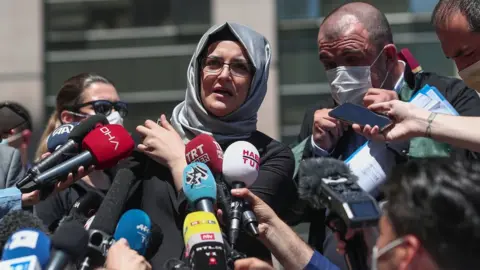 EPA Hatice Cengiz speaks to journalists in Istanbul on 3 July 2020