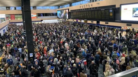 Munir Pirmohamed/PA Media Crowded Euston concourse