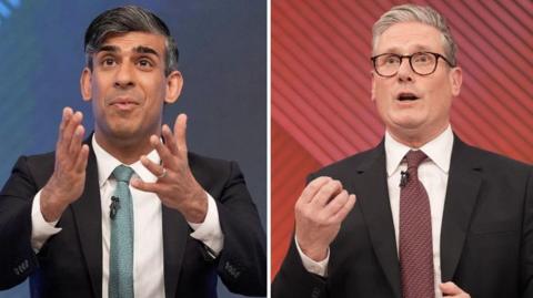 A composite picture showing Rishi Sunak and Keir Starmer in action during the TV interview