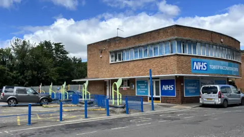 BBC Taunton's bus station, in NHS livery