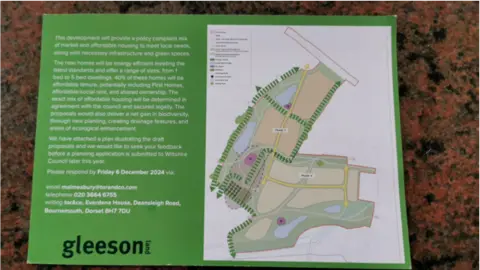 Corinna Elsey leaflet with text on the left and a map on the right showing details of proposed new housing development