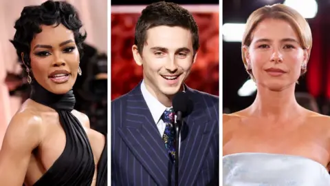 A composite image showing possible Oscar nominees (left to right) Teyana Taylor, Timothée Chalamet and Jessie Buckley