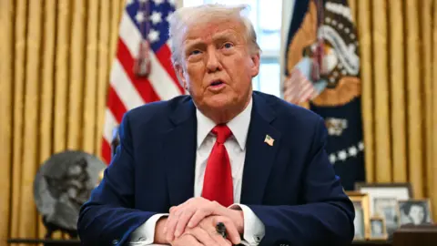 Getty Images US President Donald Trump speaks to the press as he signs an executive order