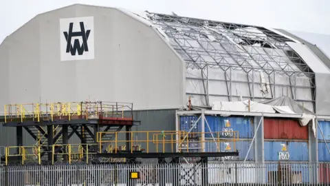 Press Eye The storm ripped part of the roof off a Harland and Wolff factory building